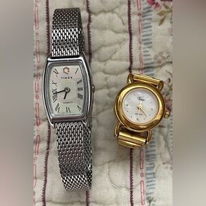 Timex Vtg Gold-Plated Quartz Ring Watch New Battery + K-Cell Silver-Tone Watch